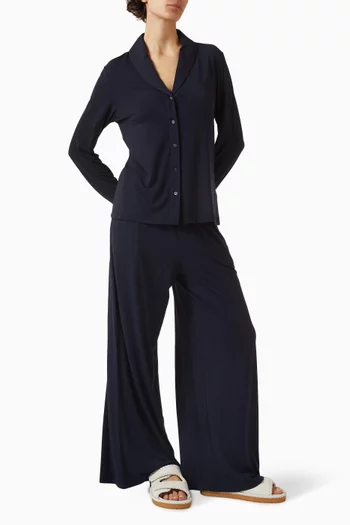 بنطال جيرسيه بقصة ساق واسعة