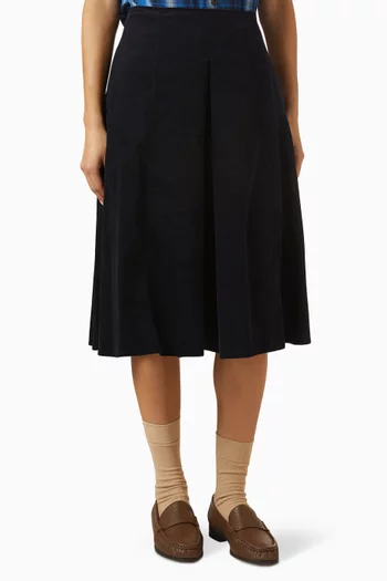 Pleated Midi Skirt in Corduroy