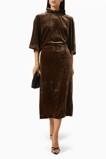 Drape-neck Midi Dress in Velvet
