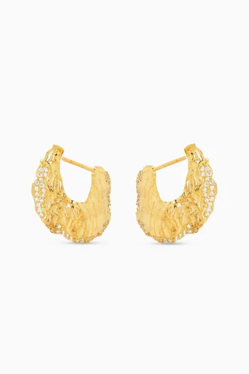 Medium Petal Pavé Earrings in Gold-plated Metal