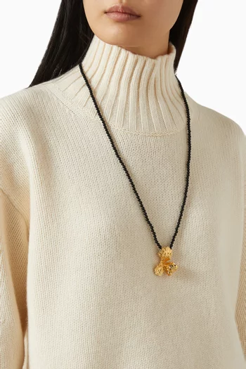 Long Bead Flower Necklace in Gold-plated Metal