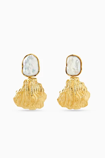 Baroque Pearl Drop Earrings in Gold-plated Metal