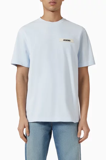 تي شيرت بشريط مضلع بشعار الماركة قطن عضوي