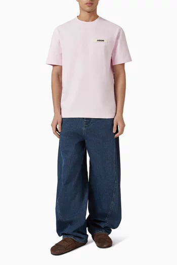 تي شيرت بشريط مضلع بشعار الماركة قطن عضوي