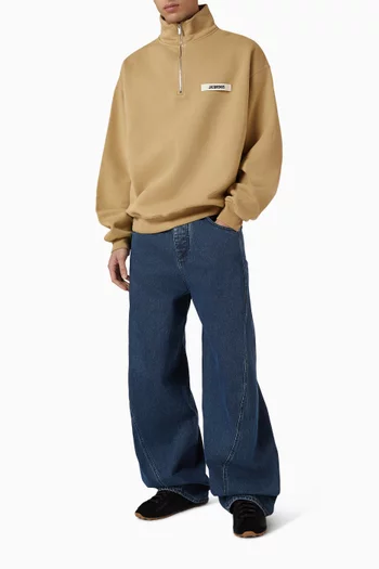 سويت شيرت بشعار الماركة بشريط مضلع قطن جيرسيه