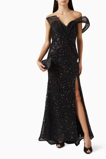 Sequin-embellished Gown in Mesh