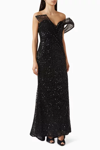 Sequin-embellished Gown in Mesh