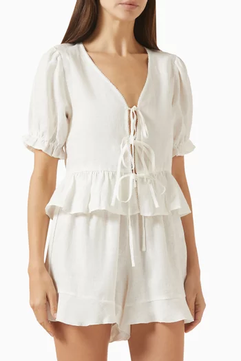 طقم بيجاما وشورت باو كتان