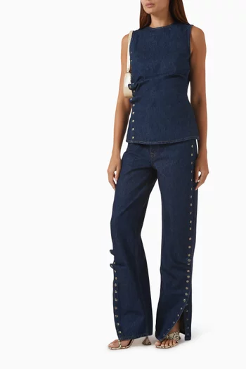 Buttoned Wide-leg Jeans in Denim