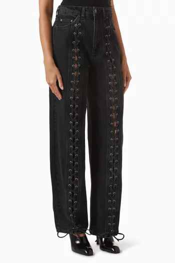 Laced Wide-leg Jeans in Denim