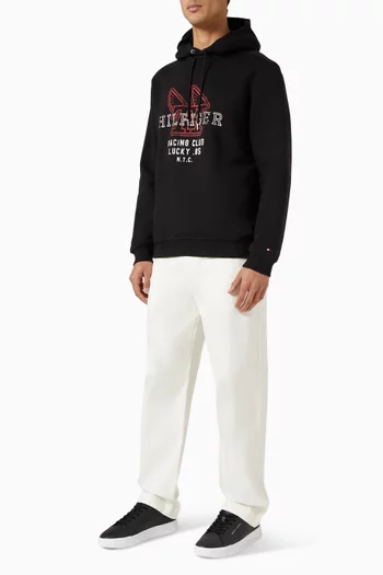 كنزة بغطاء رأس وطبعة شعار الماركة قطن