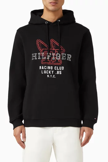 كنزة بغطاء رأس وطبعة شعار الماركة قطن