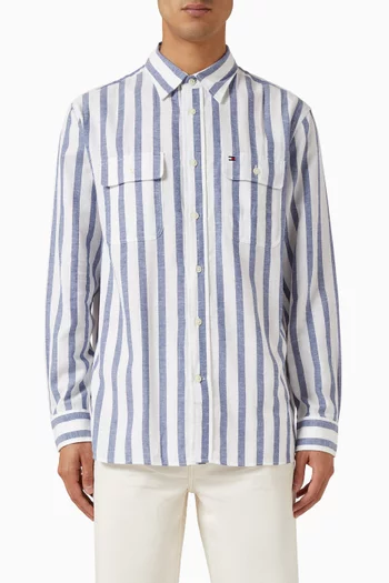 Stripe Shirt in Brushed Linen Twill