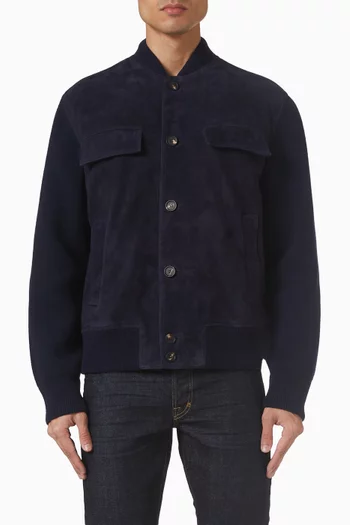 Button-up Bomber Jacket in Suede