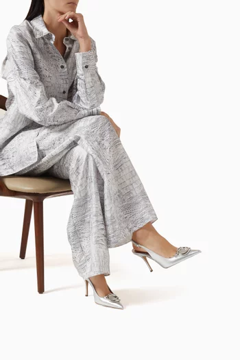 Maxi Gancini 90 Slingback pumps in Metallic Leather