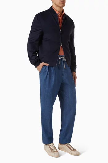 بنطال بطيات ورباط تضييق دينم