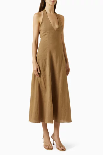 فستان طويل برباط حول الرقبة كتان