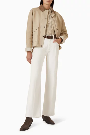 سترة لامعة منسوجة بغرزة الضفيرة مزيج صوف ماعز