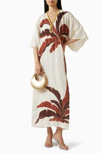 Andina Hand-embroidered Kaftan in Linen