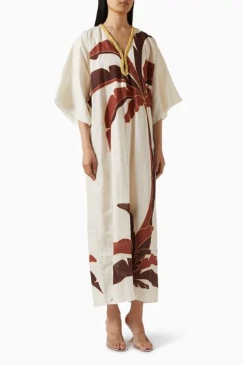 Andina Hand-embroidered Kaftan in Linen