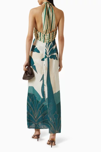 فستان كوستا ديل سول متوسط الطول كتان