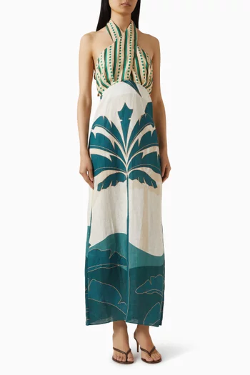 فستان كوستا ديل سول متوسط الطول كتان