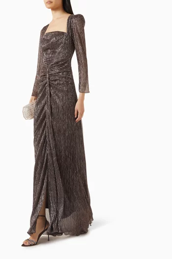 فستان بكشكش منسوج من لوركس وقماش شبكي