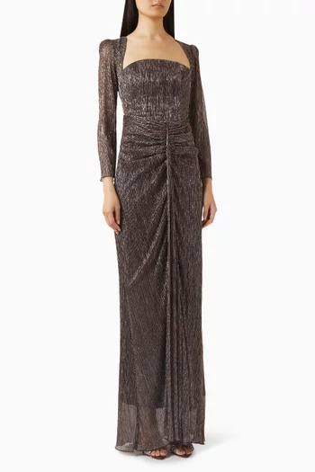 فستان بكشكش منسوج من لوركس وقماش شبكي