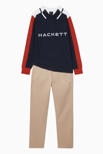 تي شيرت بولو مقسم بألوان وأكمام طويلة قطن