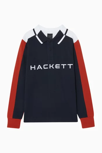 تي شيرت بولو مقسم بألوان وأكمام طويلة قطن