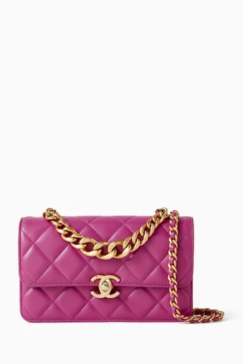 Mini Dual Handle Chain Flap Bag in Quilted Calfskin