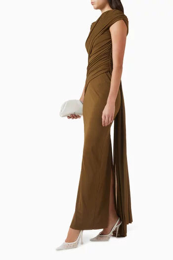 فستان ميرييل بعقدة في الخلف جيرسيه لامع