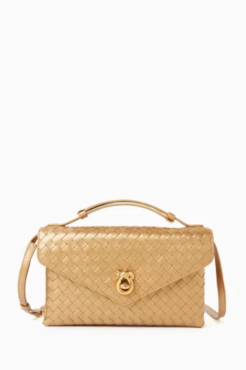 Knot Lock Crossbody Bag in Intrecciato Piccolo Lamina Leather