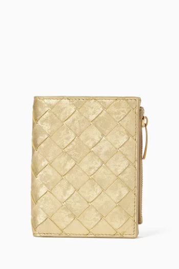 Small Bi-Fold Wallet in Intrecciato Satin Leather