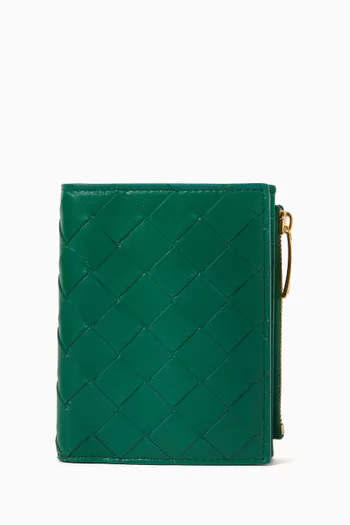 Small Bi-fold Zip Wallet in Intrecciato Leather