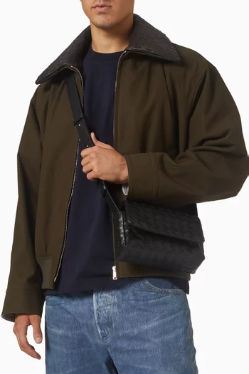 حقيبة ميني بغطاء قلاب جلد مجدول