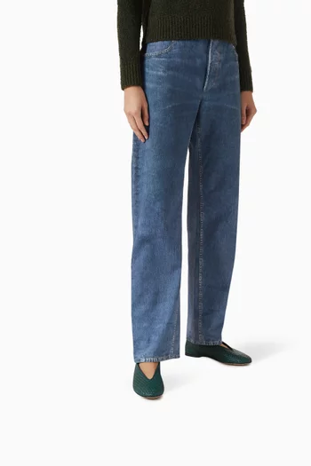 حذاء باليرينا روزا بكعب مسطح جلد مجدول بحجم صغير