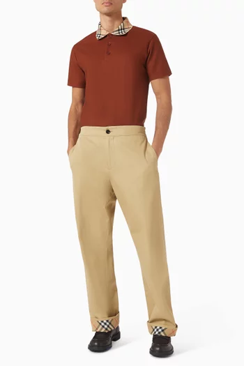 Check Collar Polo Shirt in Cotton Pique