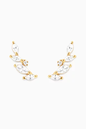Navette Crystal Climber Stud Earrings in 18kt Gold-plated Sterling Silver