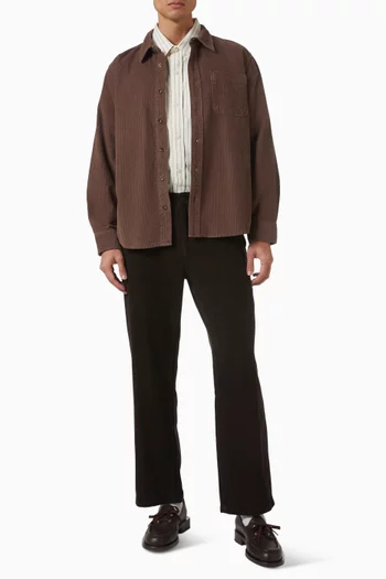 قميص قماش قطن مخملي مضلع