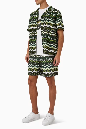 قميص بولينغ بخطوط متعرجة فيسكوز