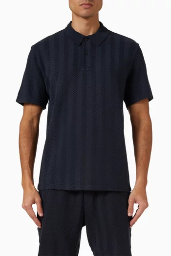تي شيرت بولو بنقشة خطوط متعرجة بنفس اللون مزيج قطن
