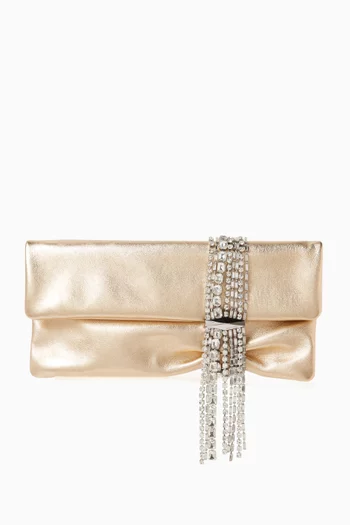 Zandra Crystal-embellished Clutch Bag in Metallic Leather
