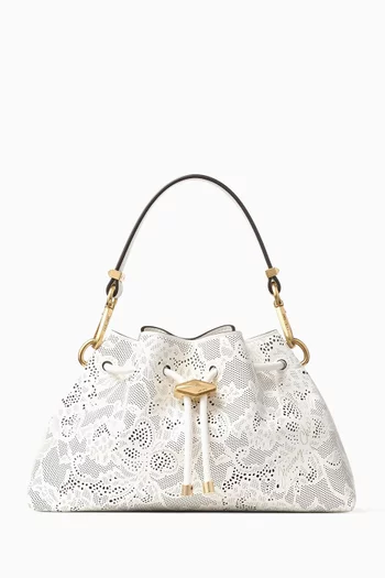 Small Cinch Shoulder Bag in Perforated Lace Leather