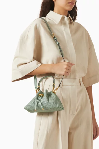 Small Cinch Shoulder Bag in Perforated Lace Leather