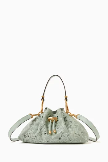 Small Cinch Shoulder Bag in Perforated Lace Leather