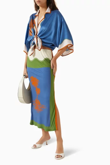 تنورة كاواي متوسطة الطول بتصميم سهل الارتداء جيرسيه وفيسكوز