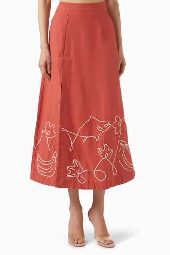 تنورة بقصة مستديرة وفتحة مزيج قطن