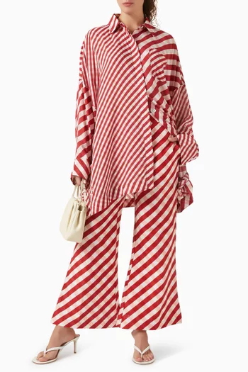 بنطال قصير بقصة واسعة ونقشة غينغهام مزيج قطن