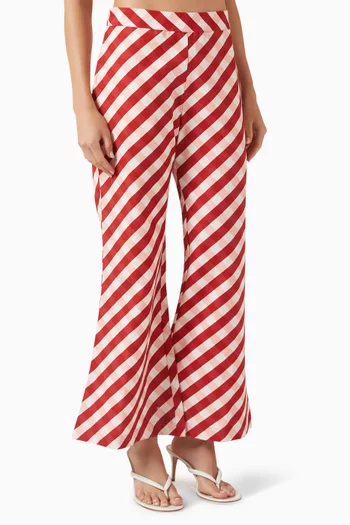 بنطال قصير بقصة واسعة ونقشة غينغهام مزيج قطن